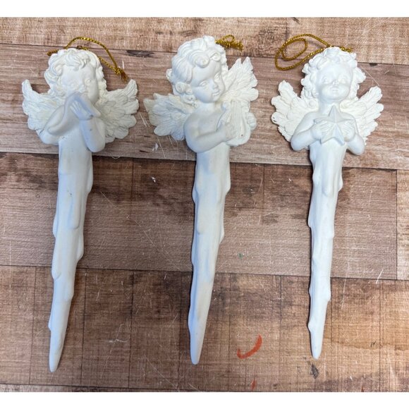 Set Of 3 Resin Angel Icicle Christmas Ornaments - Picture 1 of 5